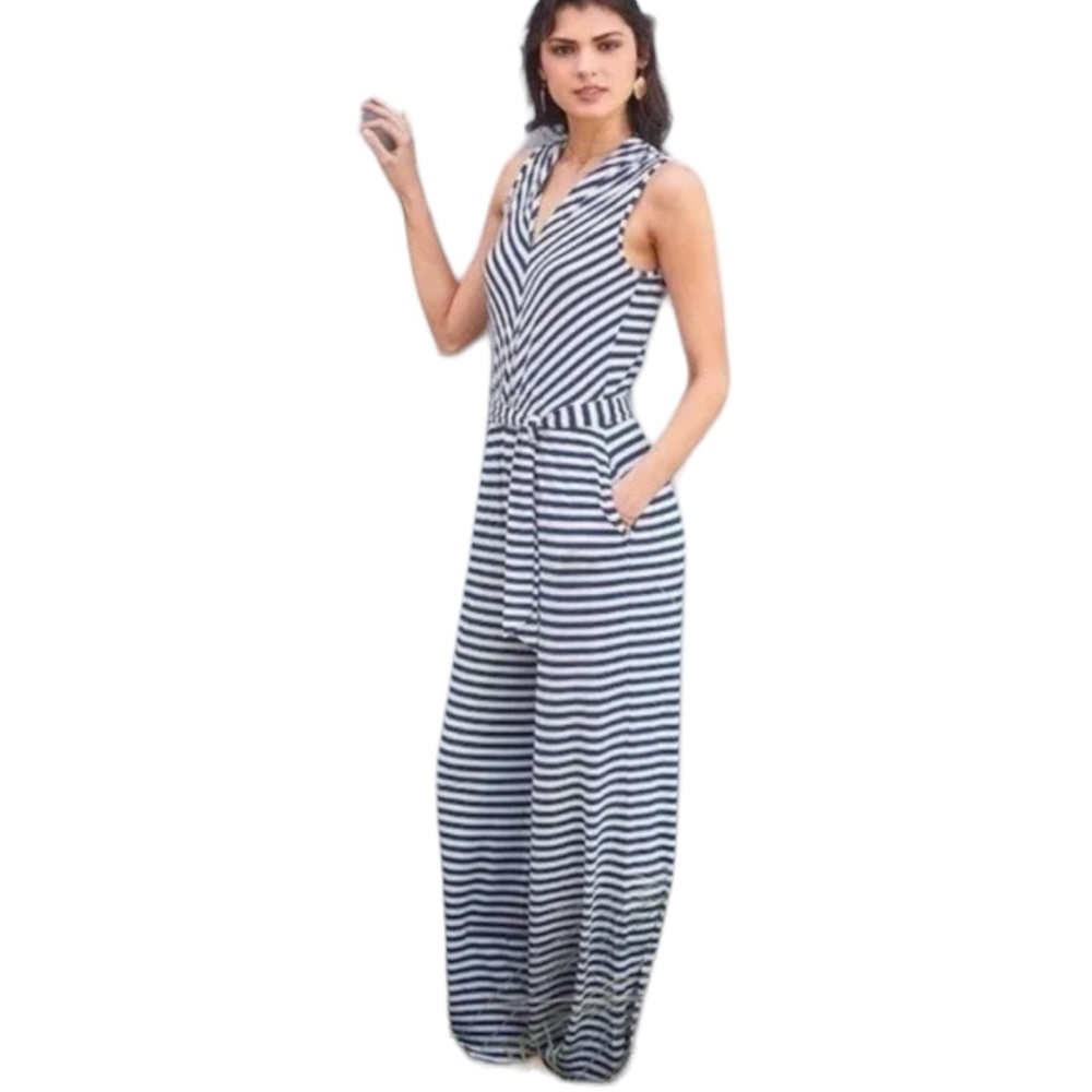 MATILDA JANE w/Joanna Gaines In Town Jumpsuit Sleeveless blue/White Stripe XS